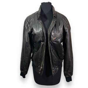Vintage Rage‎ 80s Black Leather Bomber Jacket Quilted Moto Style Womens 40 (M/L)